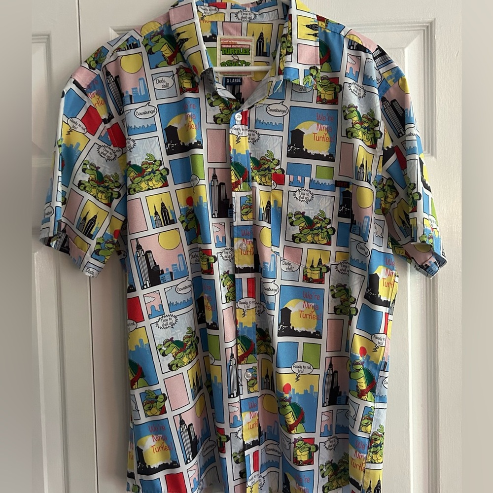 RSVLTS Teenage Mutant Ninja Turtle button up shirt sleeve shirt. Mens XL